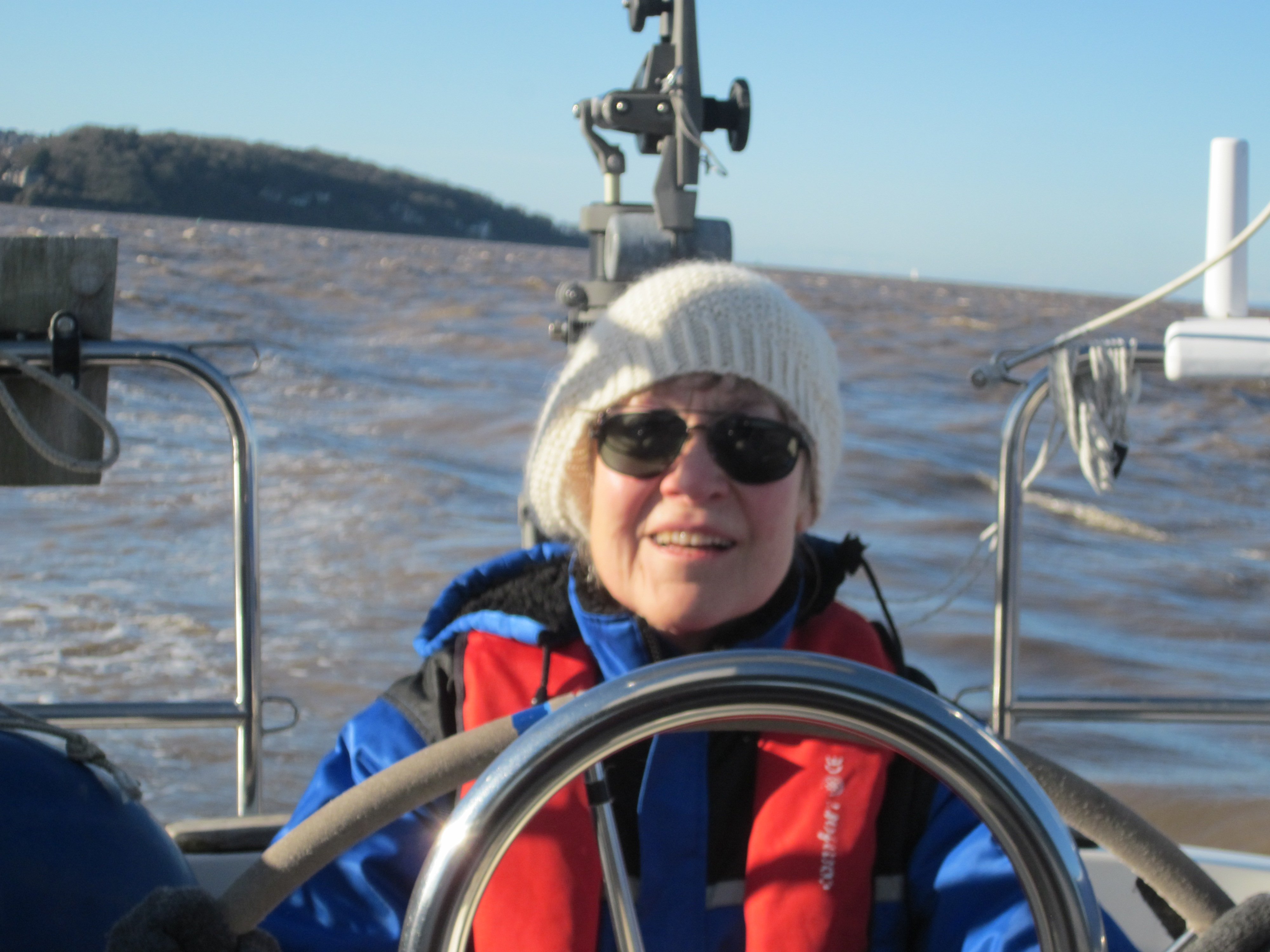 Birthday girl takes the helm Karen helming in the channel